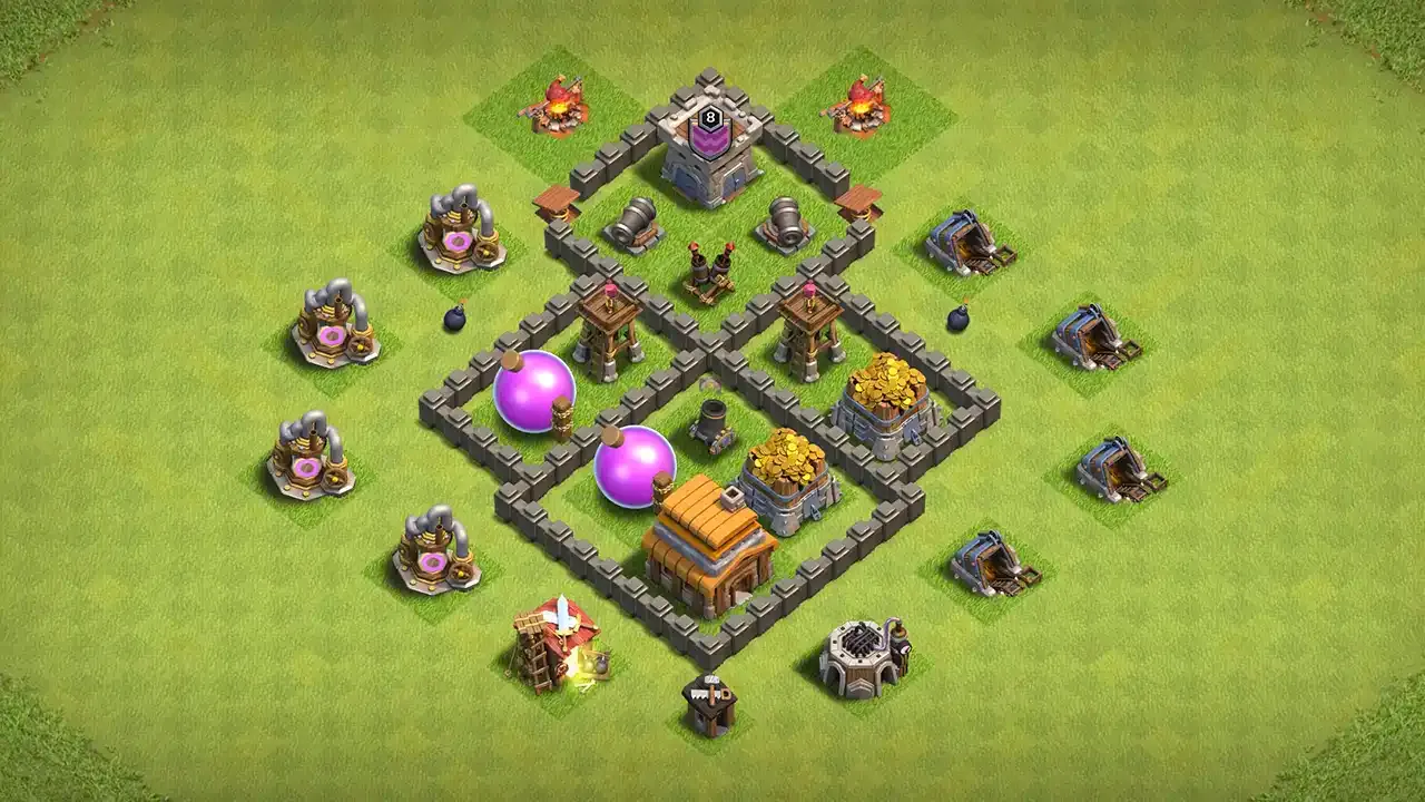 th4 anti-3 star farming base layout with copy link for clash of clans - th4 coc base