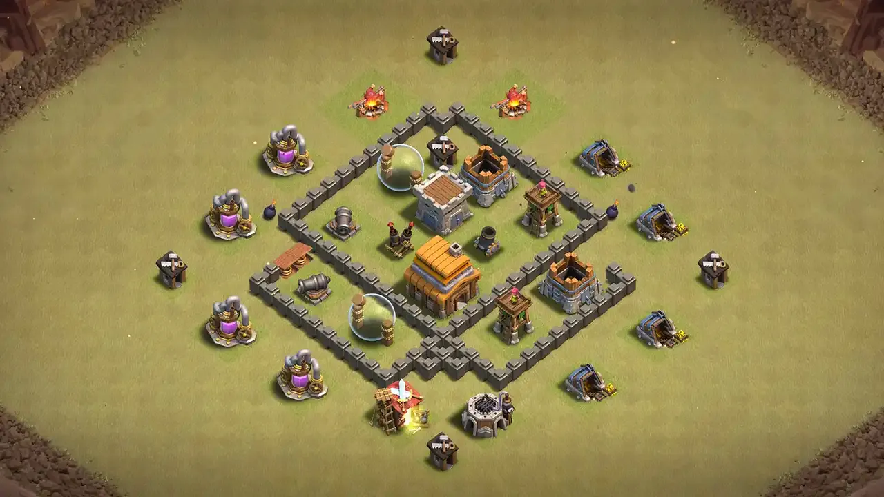 th4 anti-2 star war base layout with copy link for clash of clans - th4 coc base