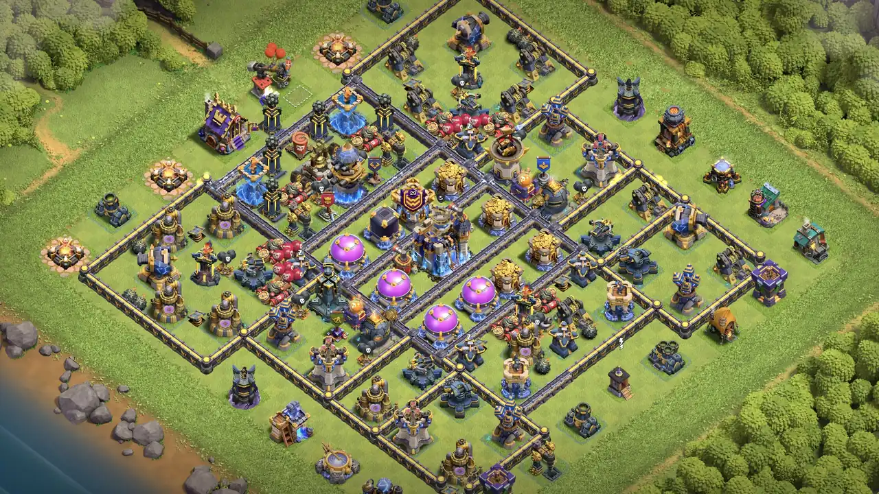 th18 anti 2 star hero bell farming base layout with copy link in clash of clans - coc town hall 18 base