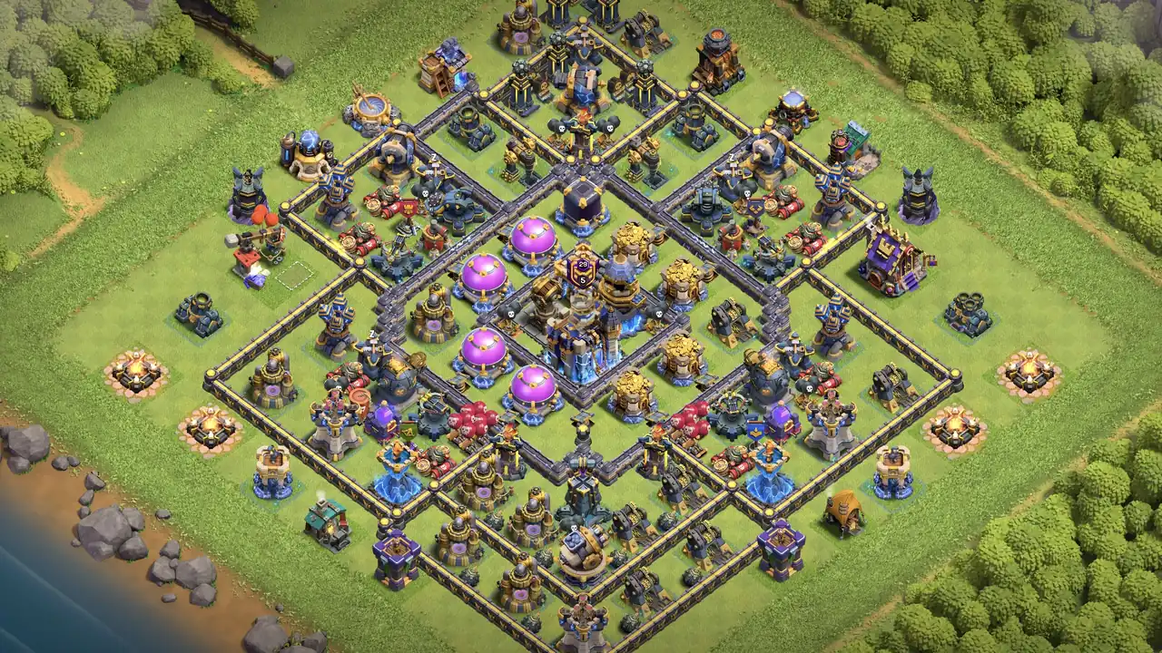 th18 anti 2 star light beam farming base layout with copy link in clash of clans - coc town hall 18 base