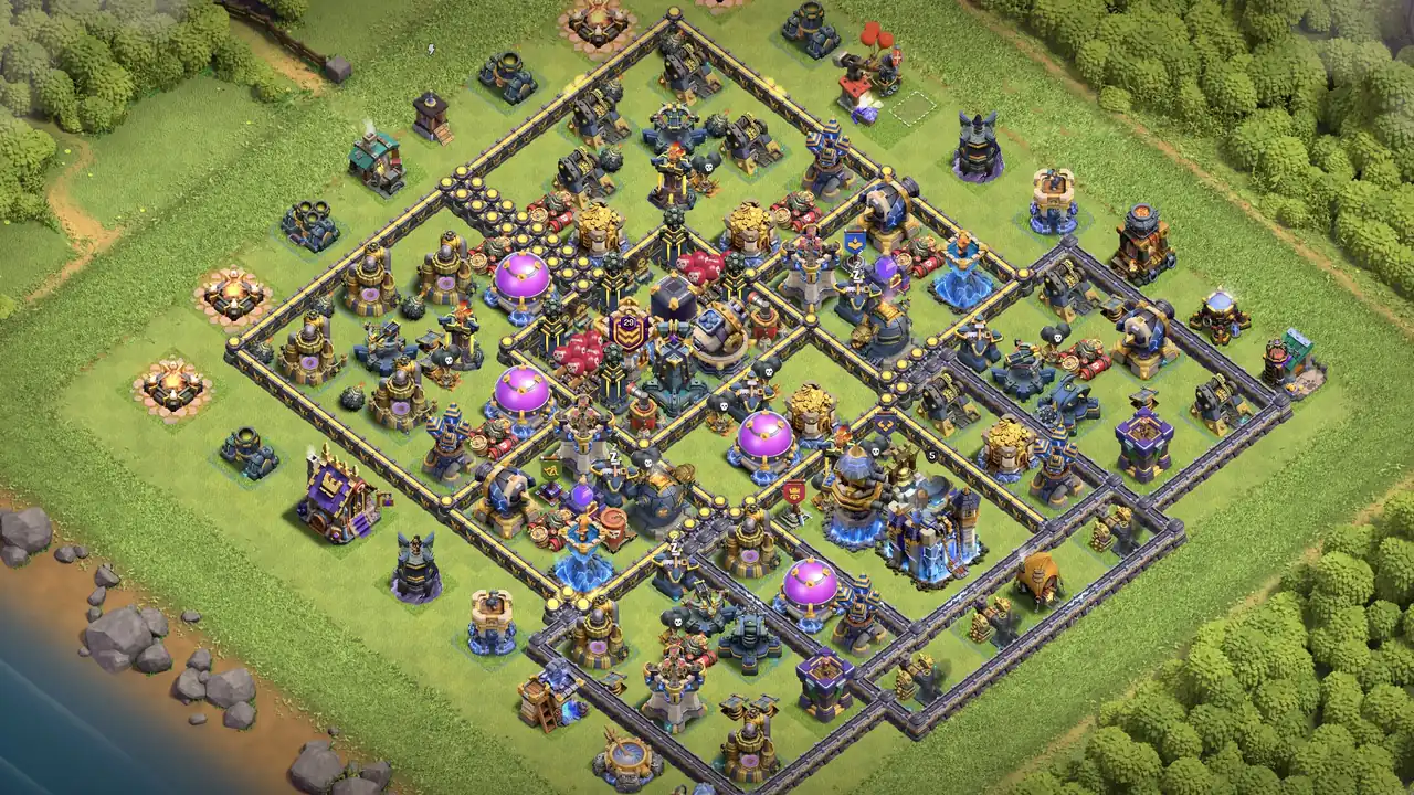 th18 anti 3 star hero bell farming base layout with copy link in clash of clans - coc town hall 18 base