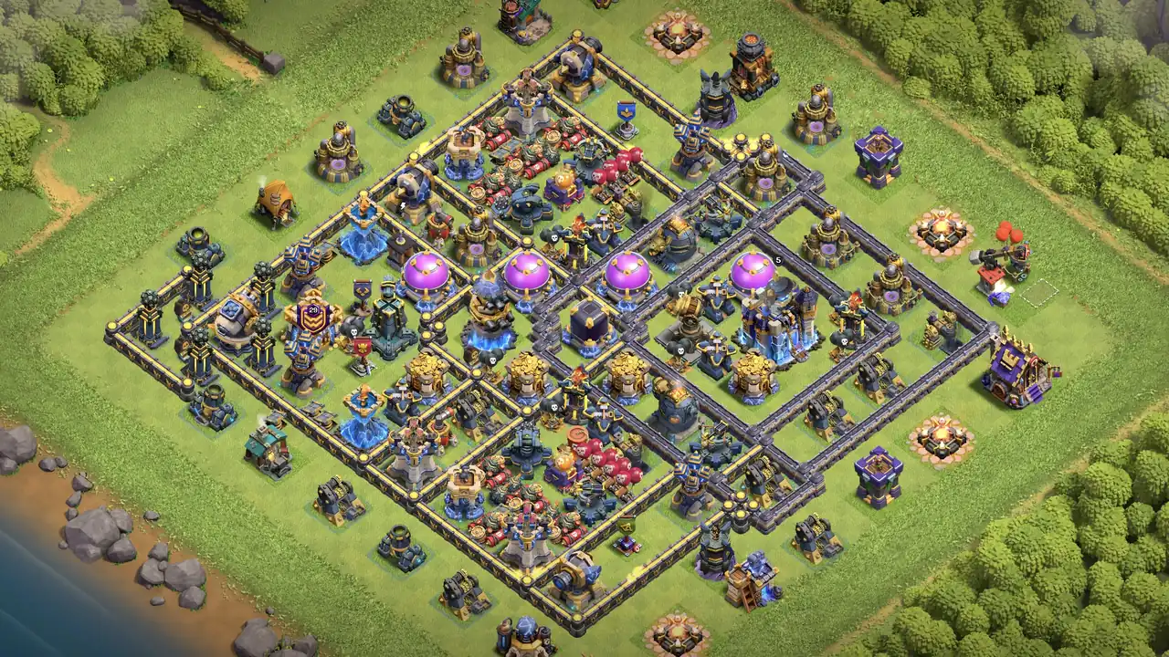 th18 anti 3 star light beam farming base layout with copy link in clash of clans - coc town hall 18 base