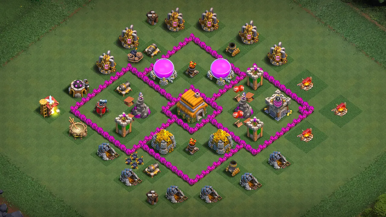 TH6 Anti-2 War Base #3 — CoC war base, Anti-2 stars. Cannons, Mortar path traps, Bombs vs Wizards, Air Bombs vs Balloons. Copy on ClashBaseLink.