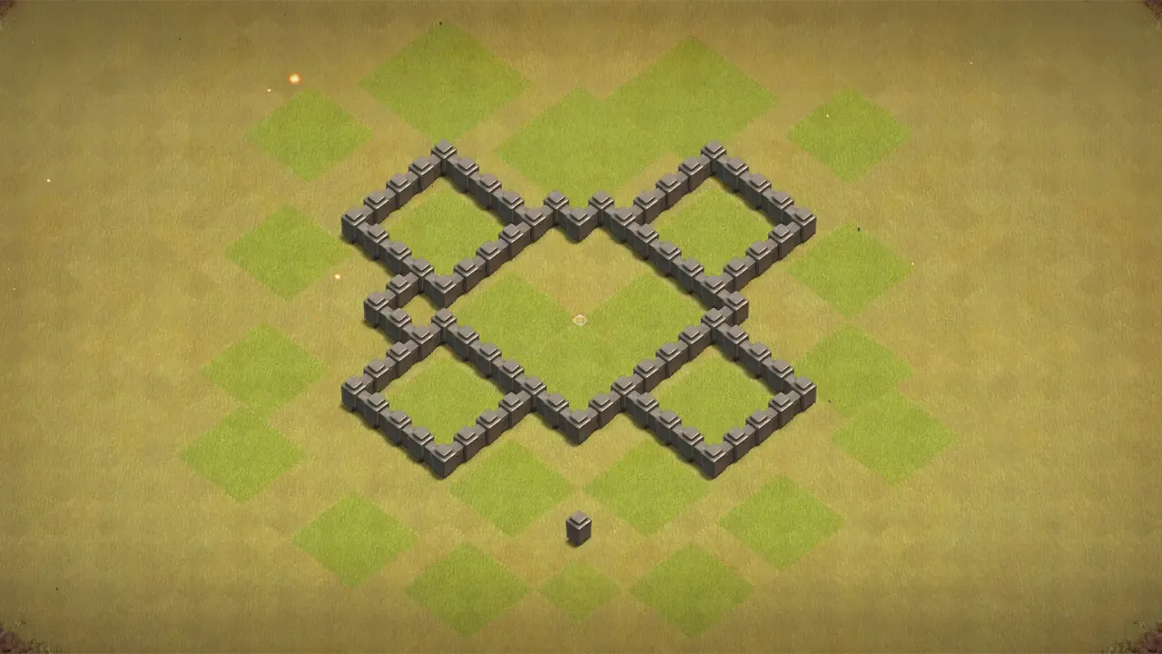 TH4 CWL base with centered Clan Castle and Air Defense, outside Town Hall to lower three-star chances, and full ground and air coverage. wall view - wall layout only for clash of clans town hall 4