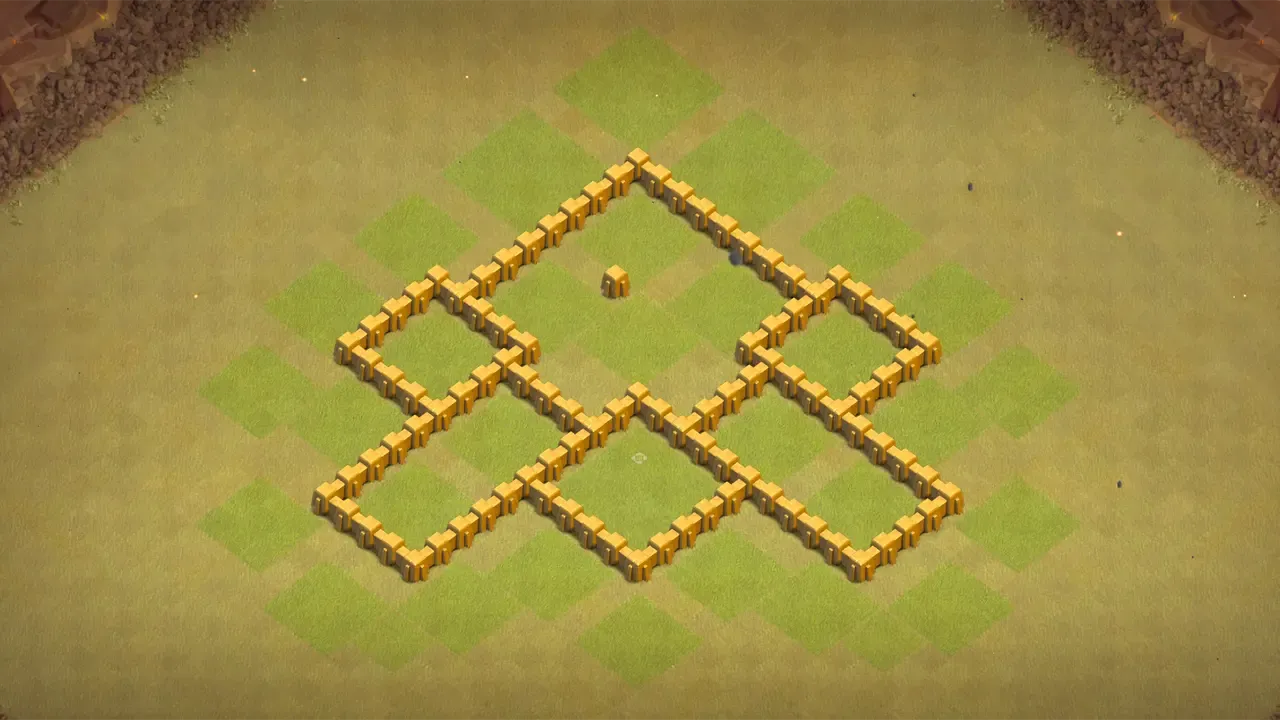 TH5 CWL base with U-shaped funnel layout, double Air Bombs shredding Balloon clusters, and Spring Traps stopping Giants on the main push path. wall view - wall layout only for clash of clans town hall 5