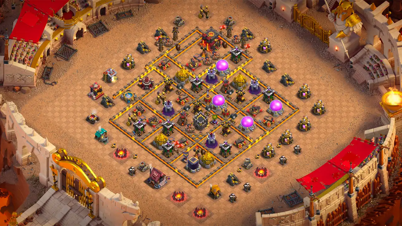 th10 anti 3 star cwl base layout with copy link in clash of clans - coc town hall 10 base