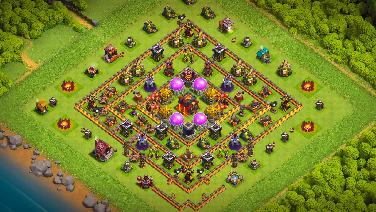 th10 anti 2 star farming base layout with copy link in clash of clans - coc town hall 10 base