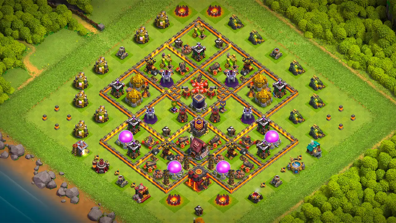 th10 anti 3 star farming base layout with copy link in clash of clans - coc town hall 10 base