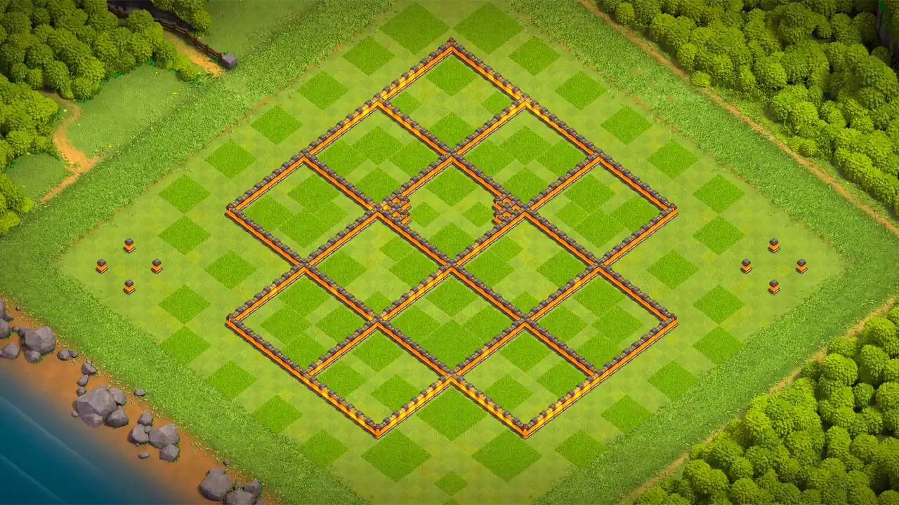 th10 anti 3 star farming base wall view - wall layout only for clash of clans town hall 10