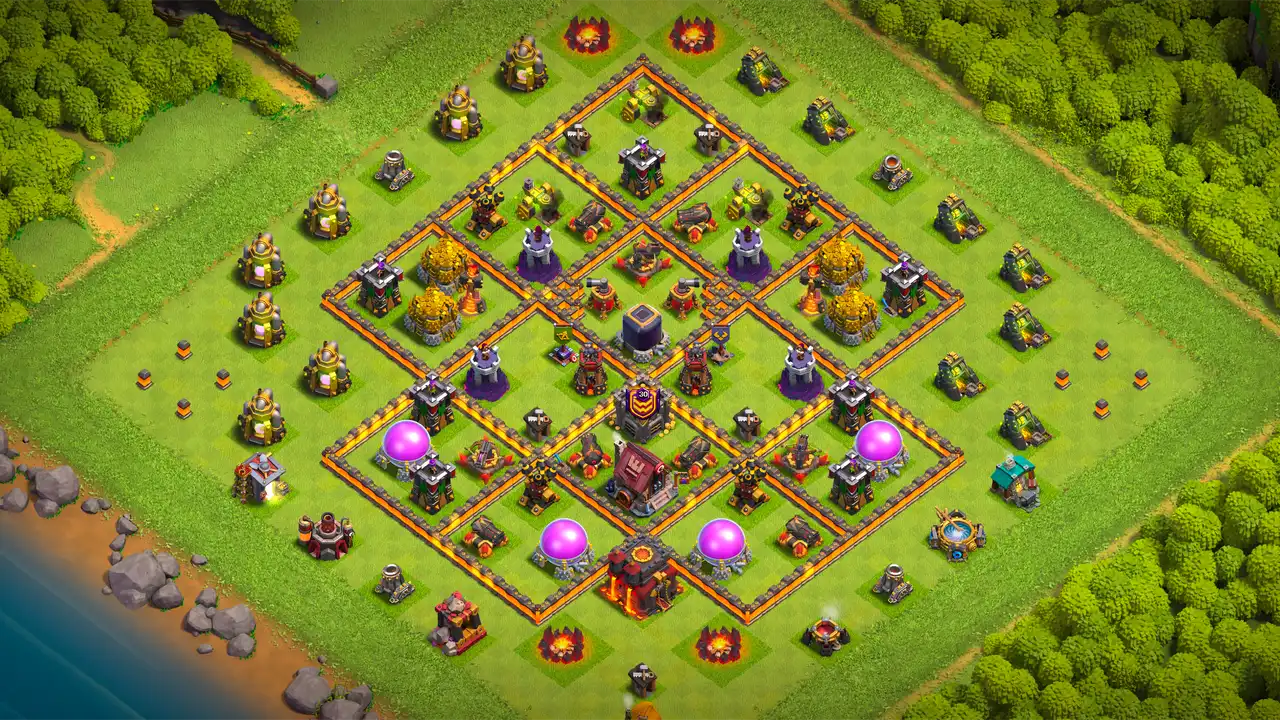 th10 anti 3 star farming base scout view - full base layout for clash of clans town hall 10