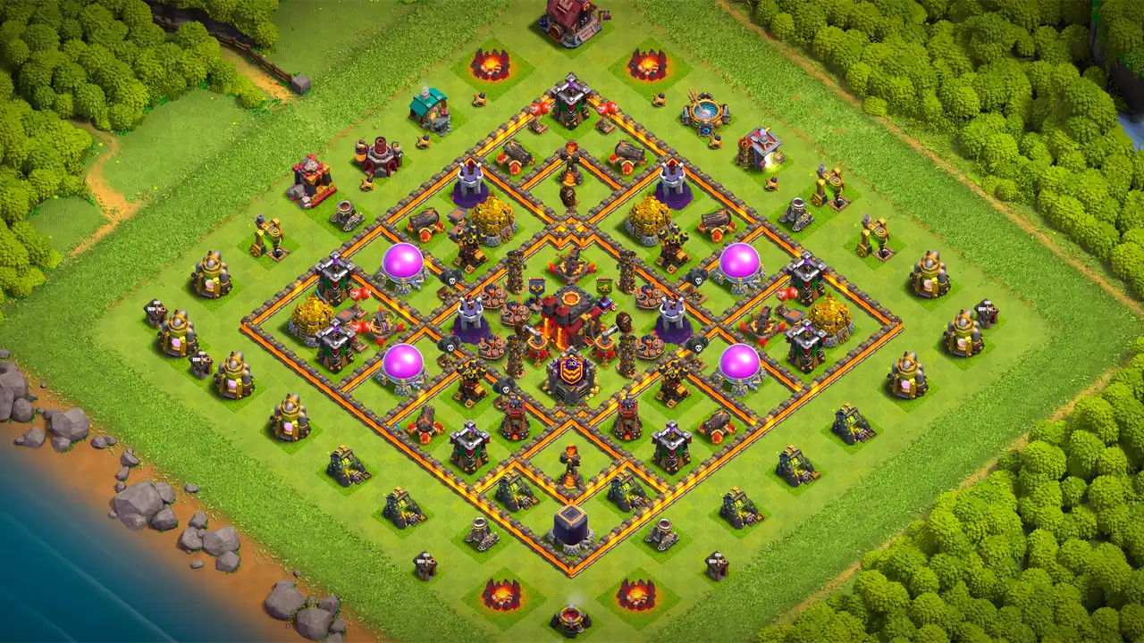 th10 anti 2 star trophy base layout with copy link in clash of clans - coc town hall 10 base