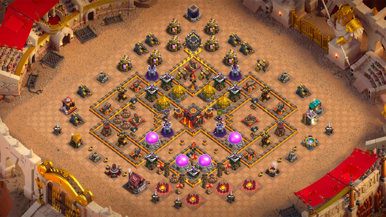 th10 anti 2 star war base layout with copy link in clash of clans - coc town hall 10 base