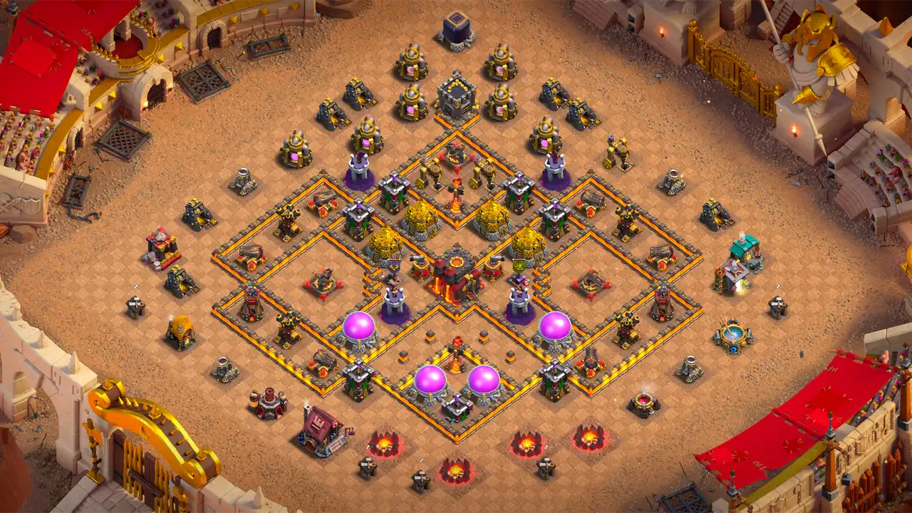 th10 anti 2 star war base scout view - full base layout for clash of clans town hall 10
