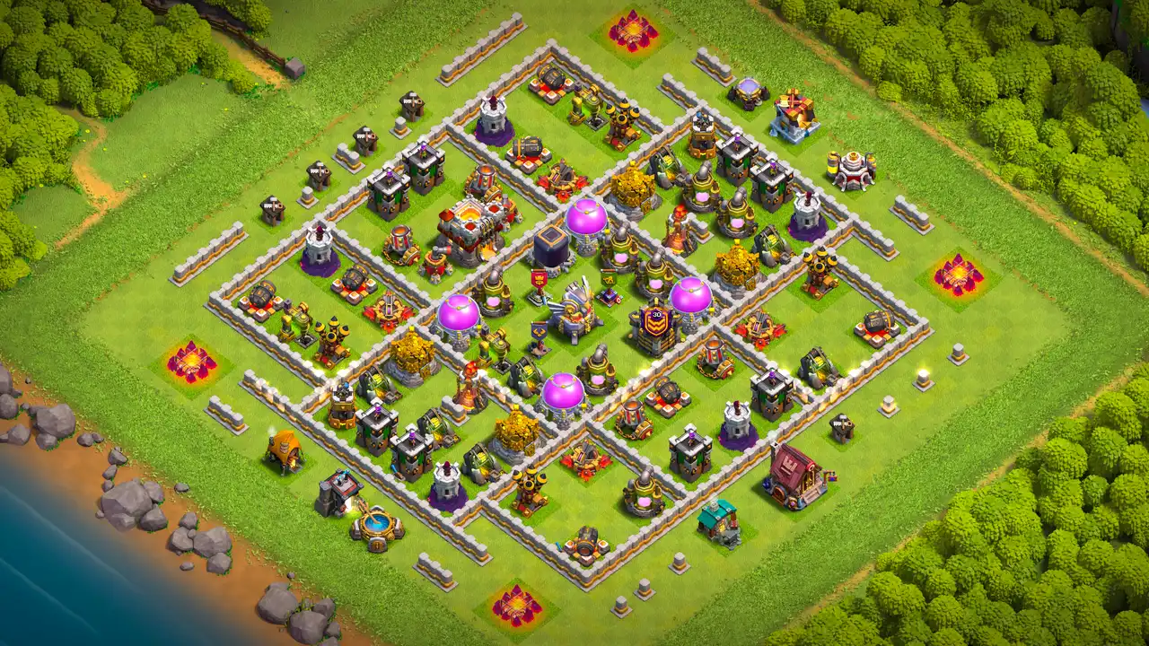 th11 anti 3 star farming base scout view - full base layout for clash of clans town hall 11