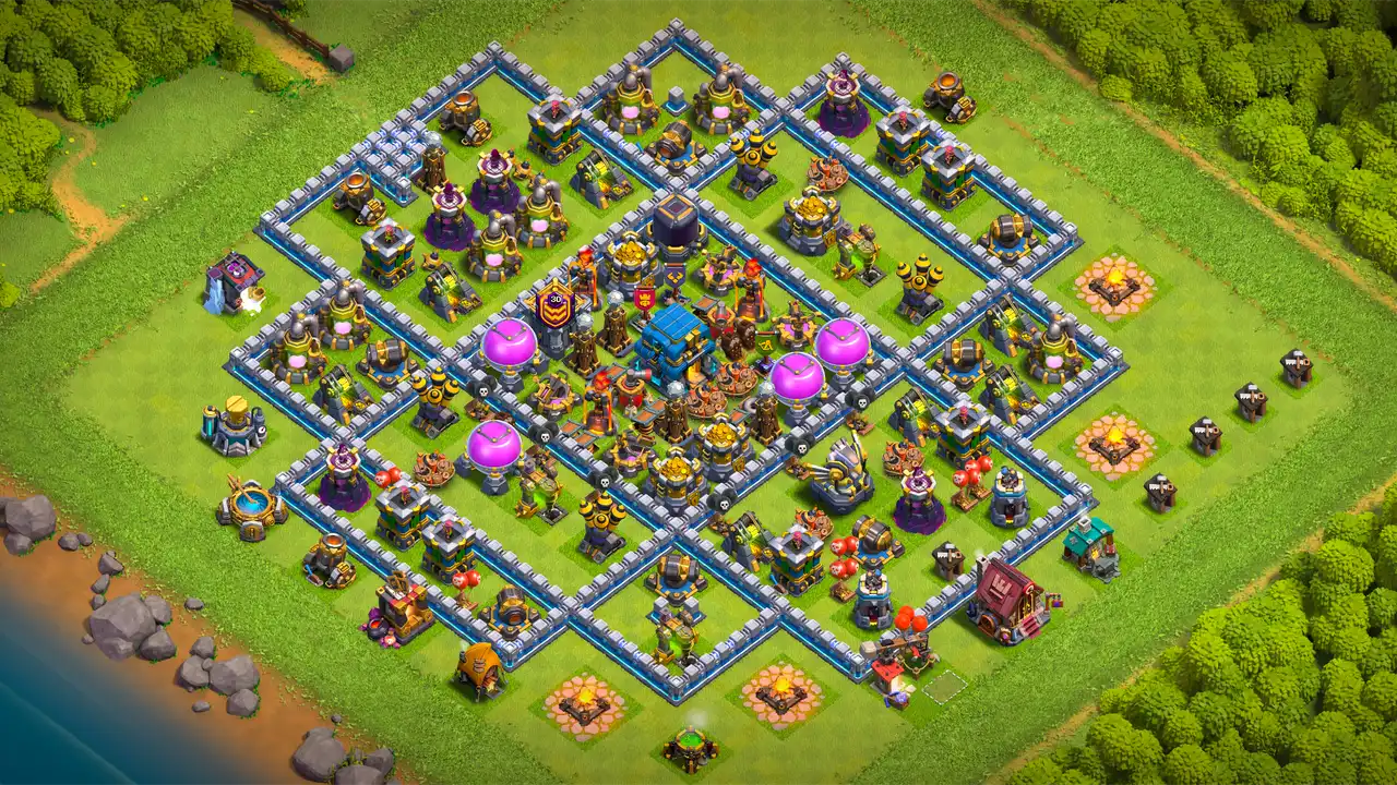 th12 anti 2 star farming base layout with copy link in clash of clans - coc town hall 12 base
