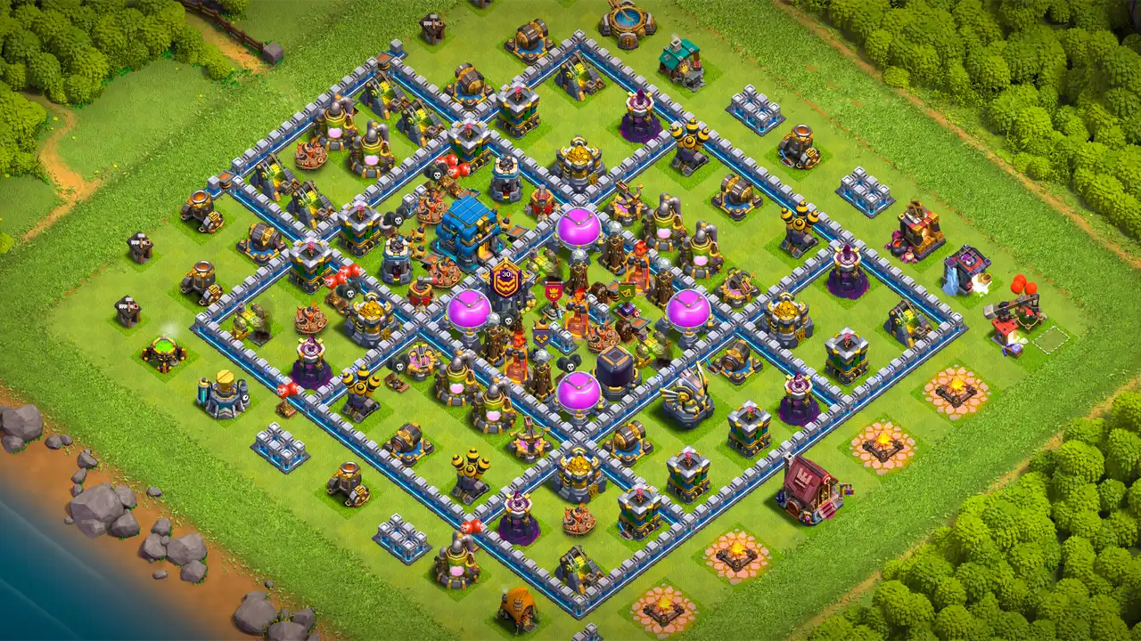th12 anti 3 star farming base layout with copy link in clash of clans - coc town hall 12 base