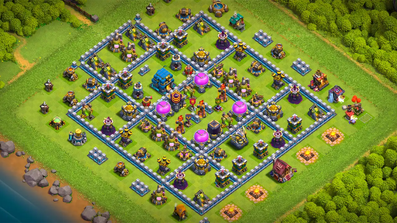 th12 anti 3 star farming base scout view - full base layout for clash of clans town hall 12