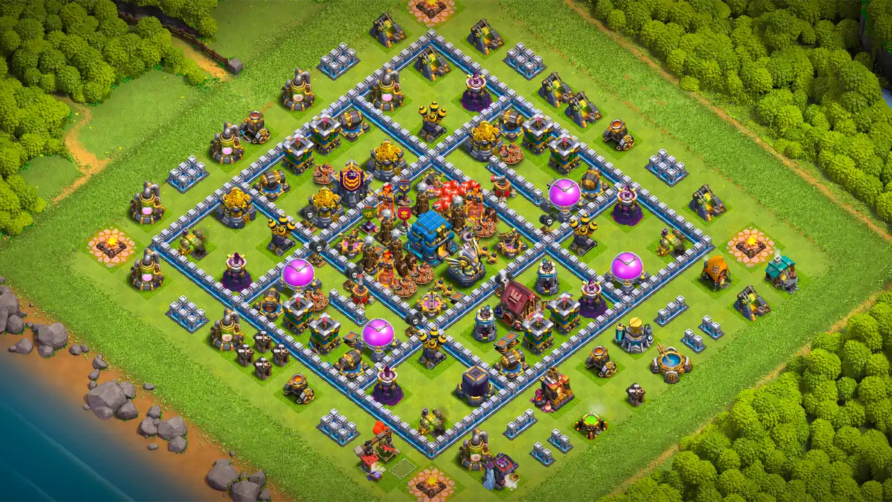 th12 anti 2 star trophy base layout with copy link in clash of clans - coc town hall 12 base