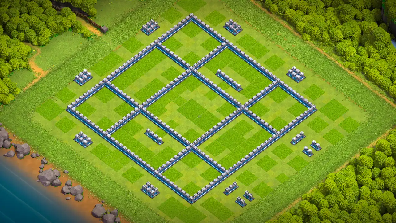 th12 anti 2 star trophy base wall view - wall layout only for clash of clans town hall 12