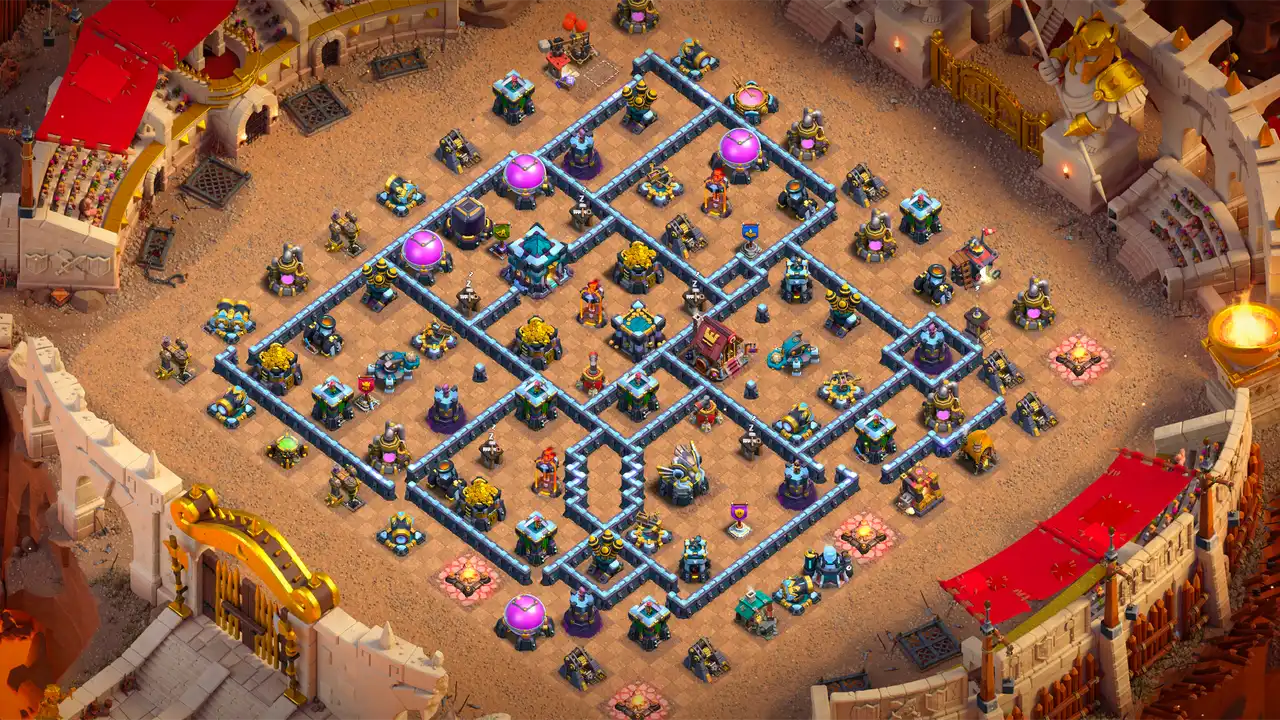 th13 anti 3 star cwl base scout view - full base layout for clash of clans town hall 13
