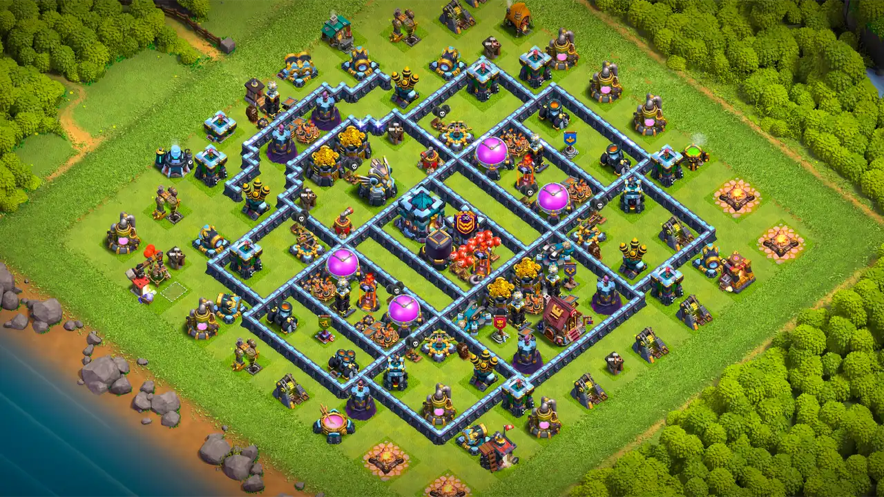 th13 anti 2 star farming base layout with copy link in clash of clans - coc town hall 13 base