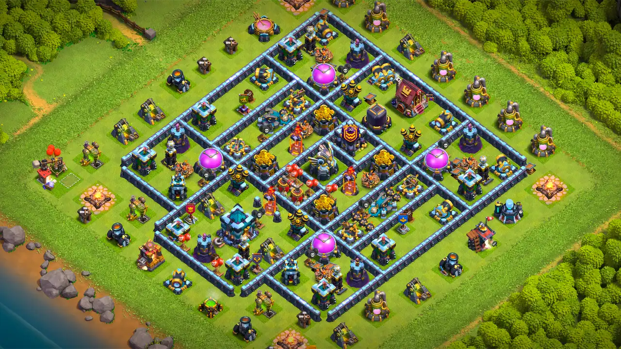 th13 anti 3 star farming base layout with copy link in clash of clans - coc town hall 13 base