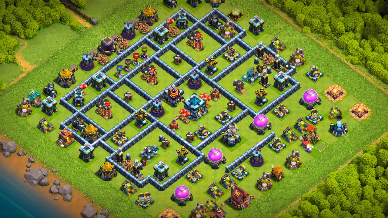 th13 anti 2 star trophy base layout with copy link in clash of clans - coc town hall 13 base