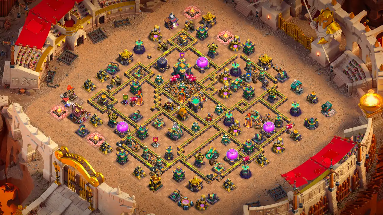th14 anti 3 star cwl base layout with copy link in clash of clans - coc town hall 14 base