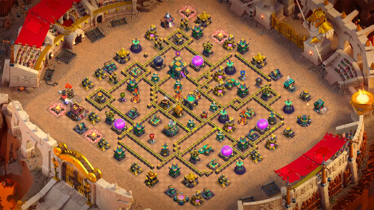 th14 anti 3 star cwl base scout view - full base layout for clash of clans town hall 14