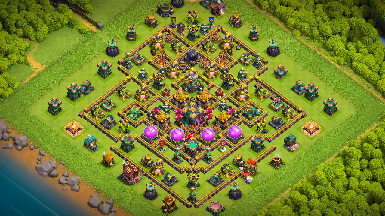 th14 anti 2 star farming base layout with copy link in clash of clans - coc town hall 14 base