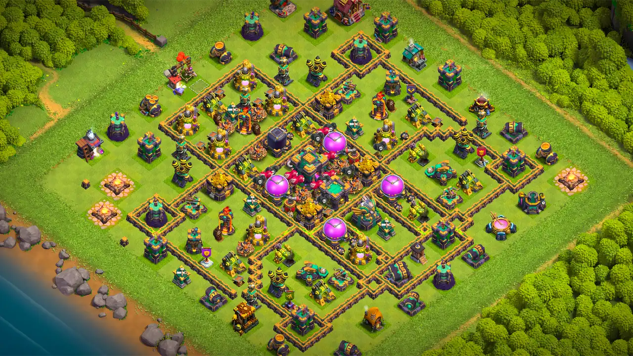 th14 anti 2 star farming base layout with copy link in clash of clans - coc town hall 14 base