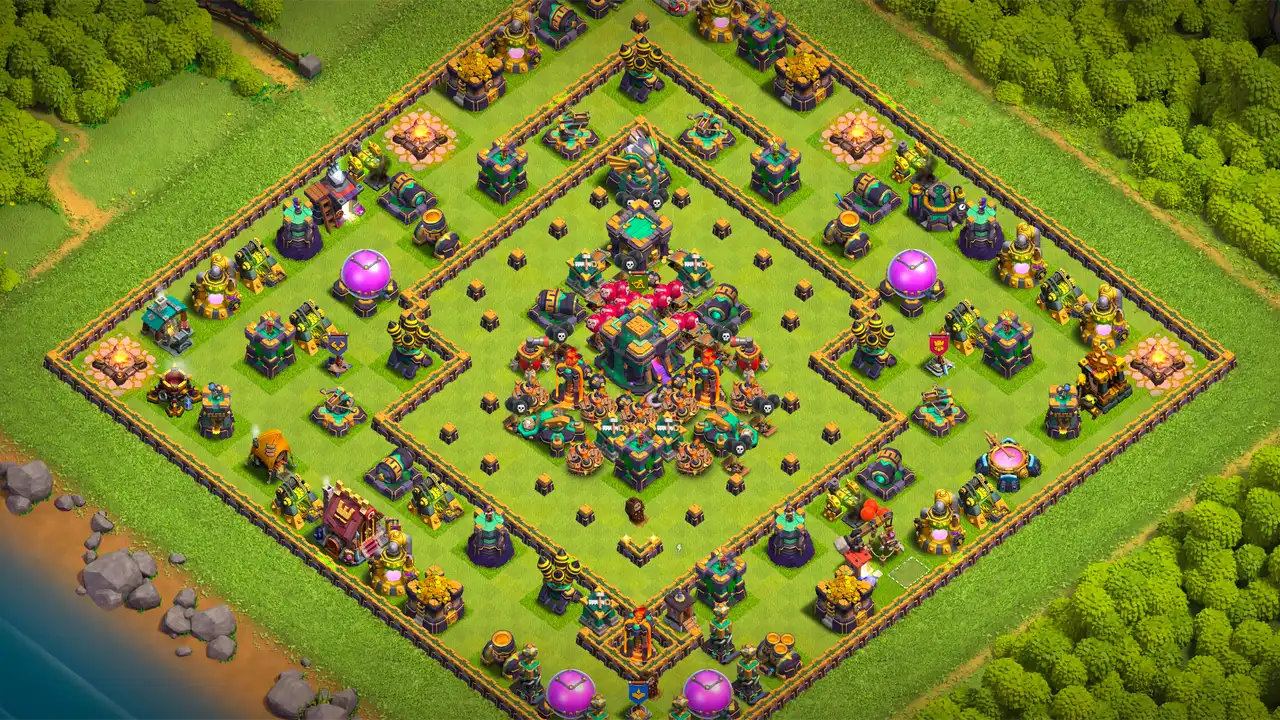 th14 anti 2 star trophy base layout with copy link in clash of clans - coc town hall 14 base