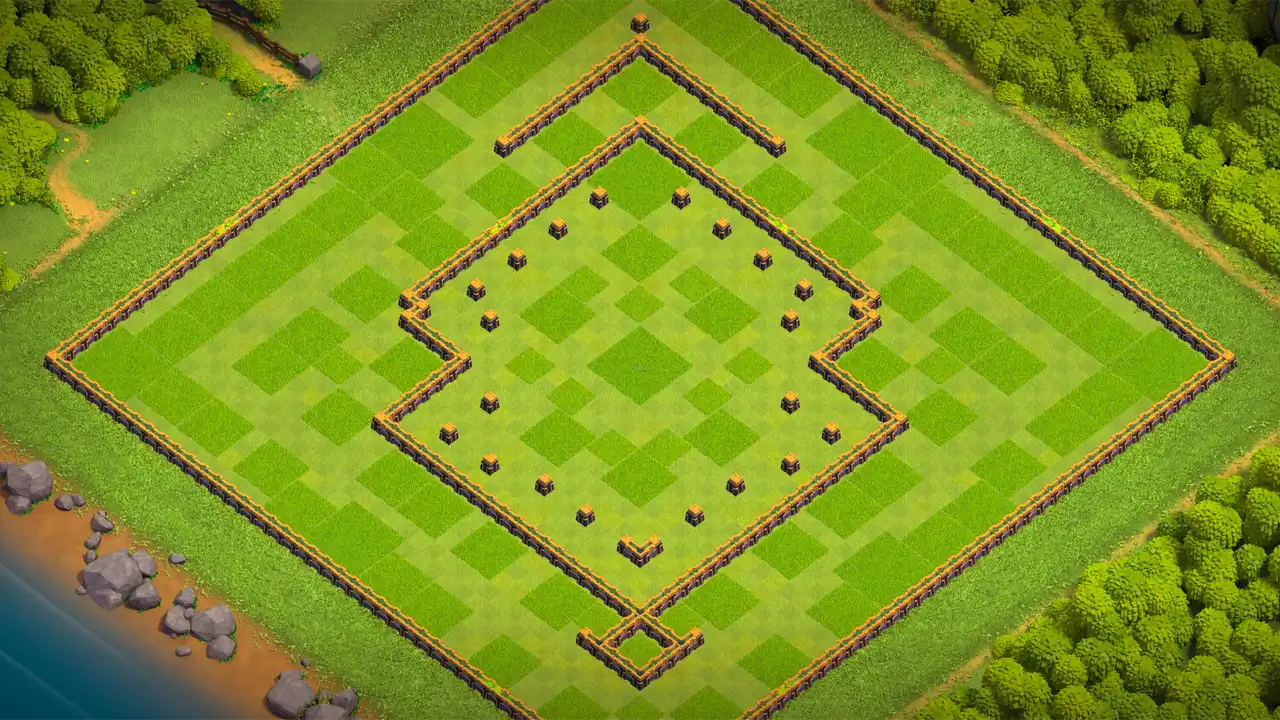th14 anti 2 star trophy base wall view - wall layout only for clash of clans town hall 14