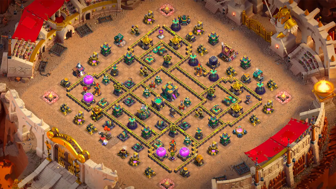 th14 anti 2 star war base scout view - full base layout for clash of clans town hall 14