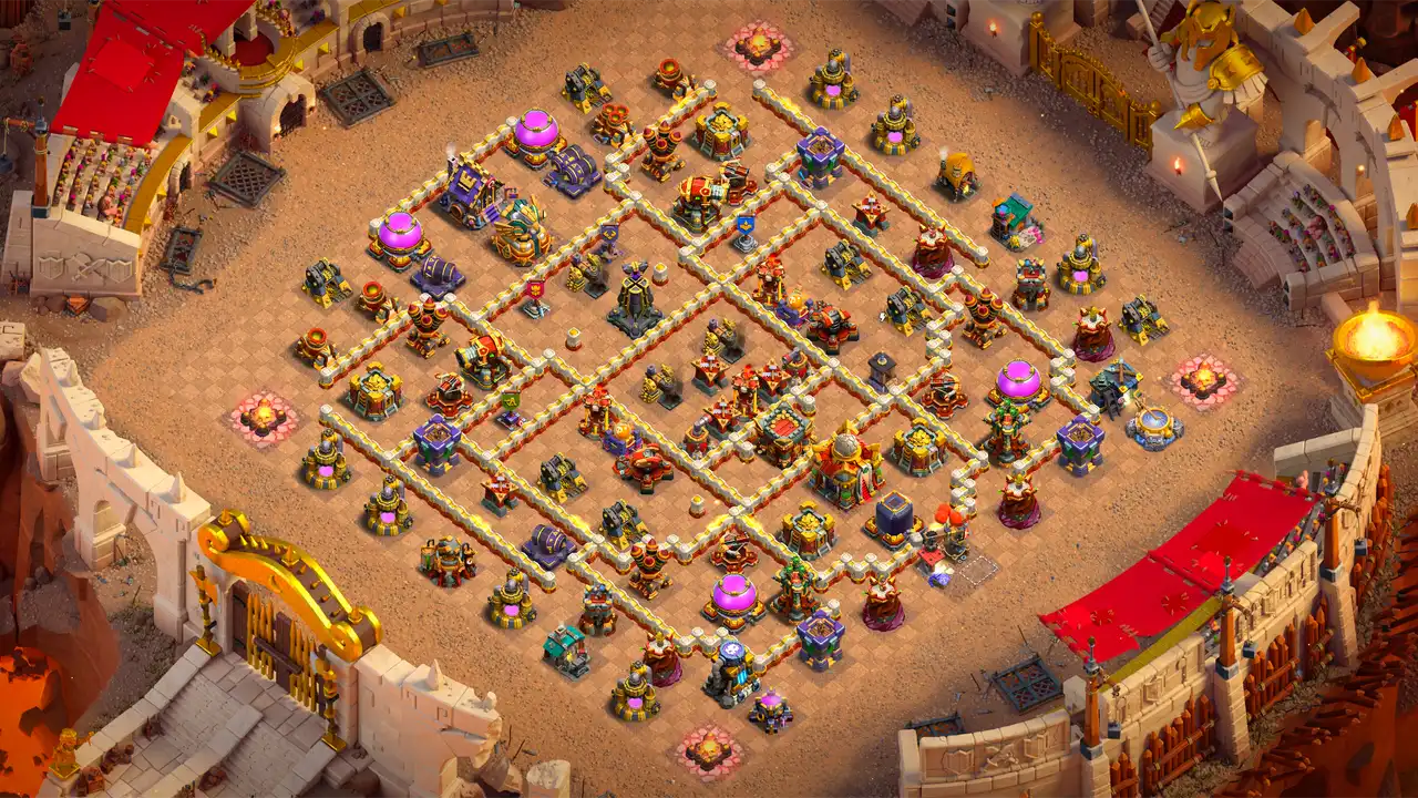 th16 anti 3 star cwl base scout view - full base layout for clash of clans town hall 16