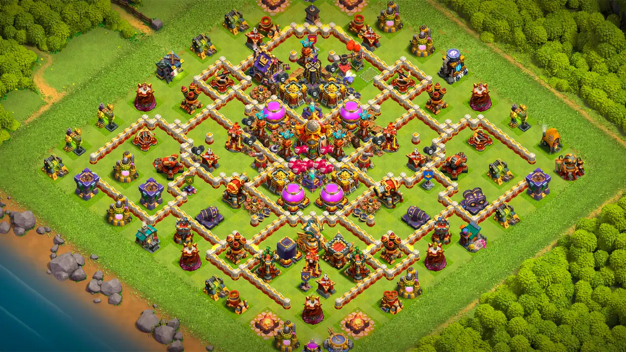 th16 anti 2 star farming base layout with copy link in clash of clans - coc town hall 16 base
