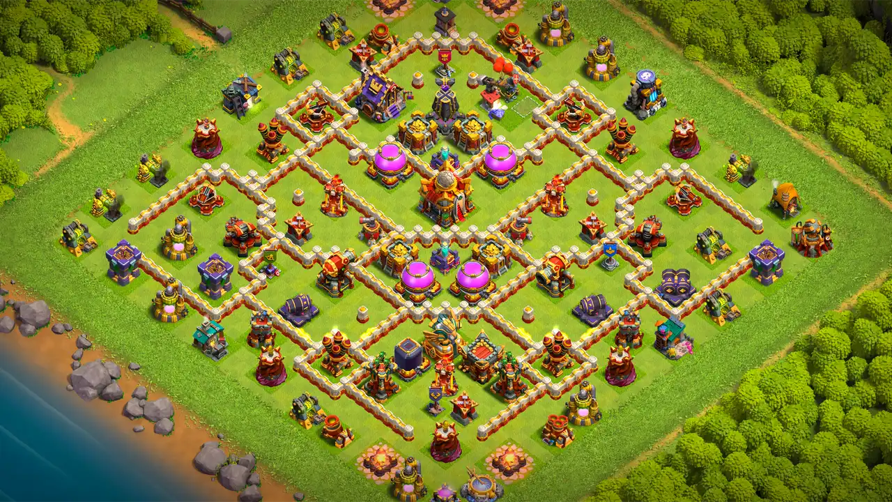 th16 anti 2 star farming base scout view - full base layout for clash of clans town hall 16
