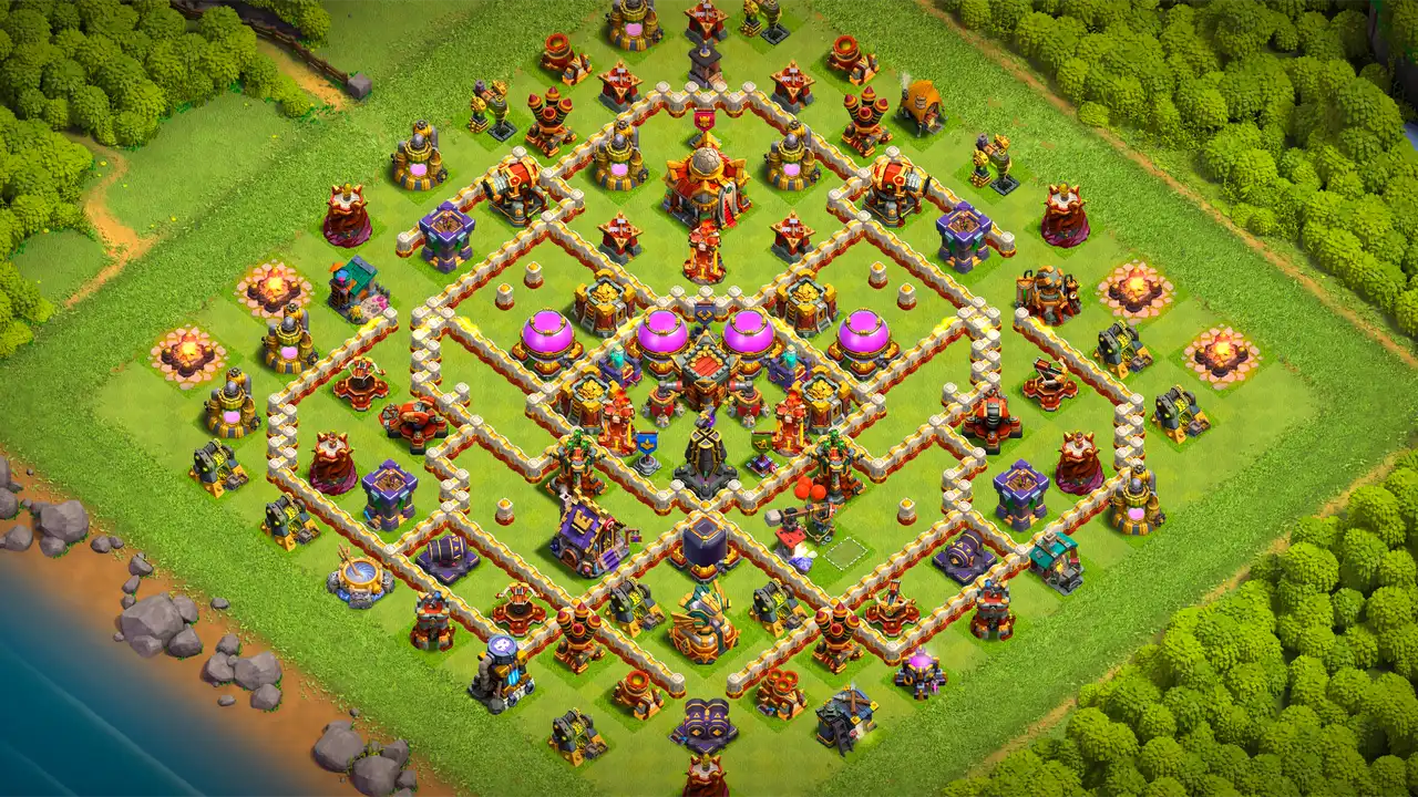 th16 anti 3 star farming base scout view - full base layout for clash of clans town hall 16