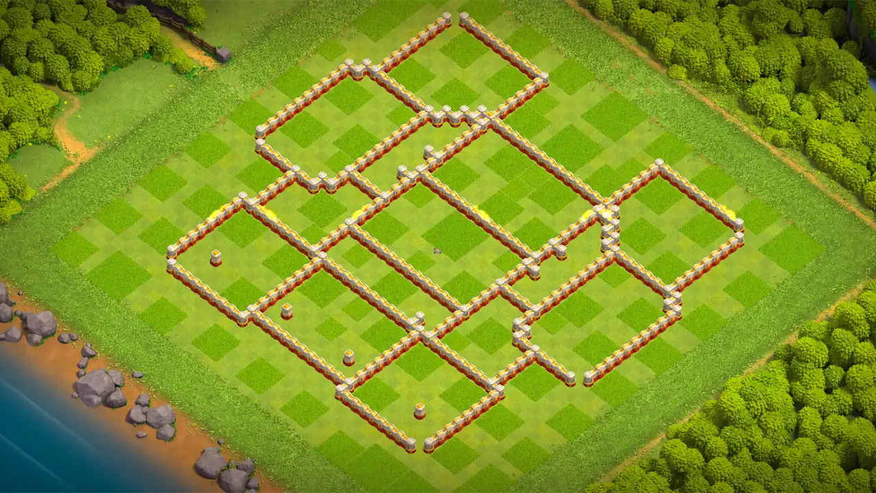 th16 anti 2 star trophy base wall view - wall layout only for clash of clans town hall 16