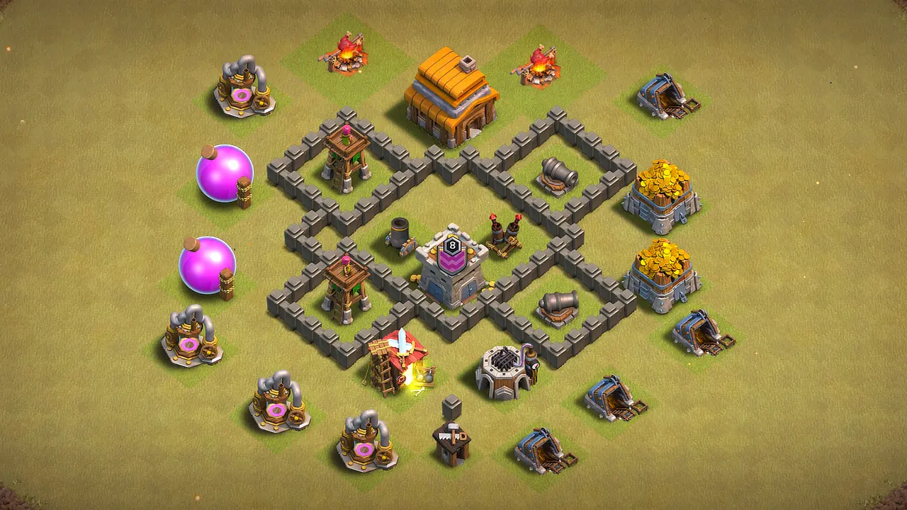 TH4 CWL base scout view - full base layout for clash of clans town hall 4