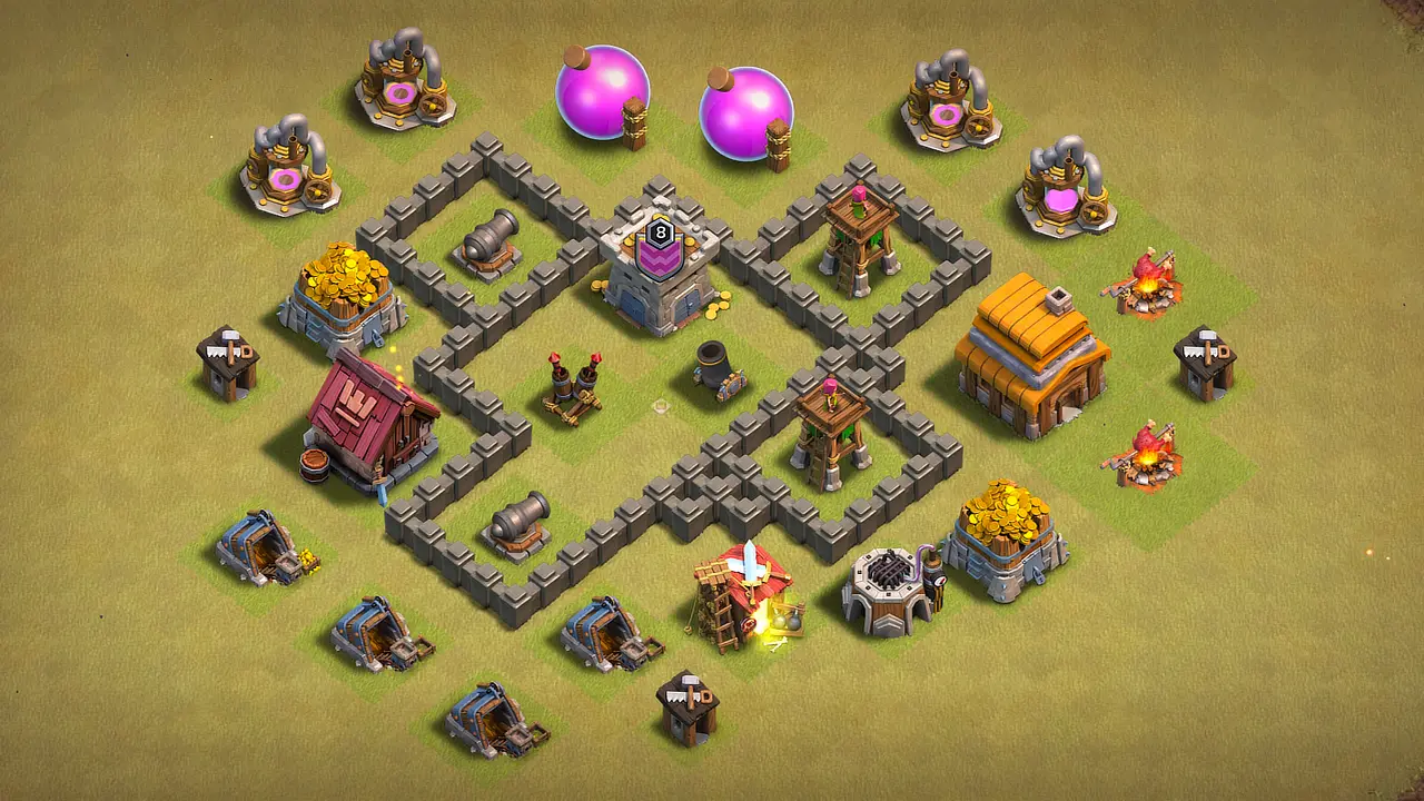 TH4 CWL base scout view - full base layout for clash of clans town hall 4