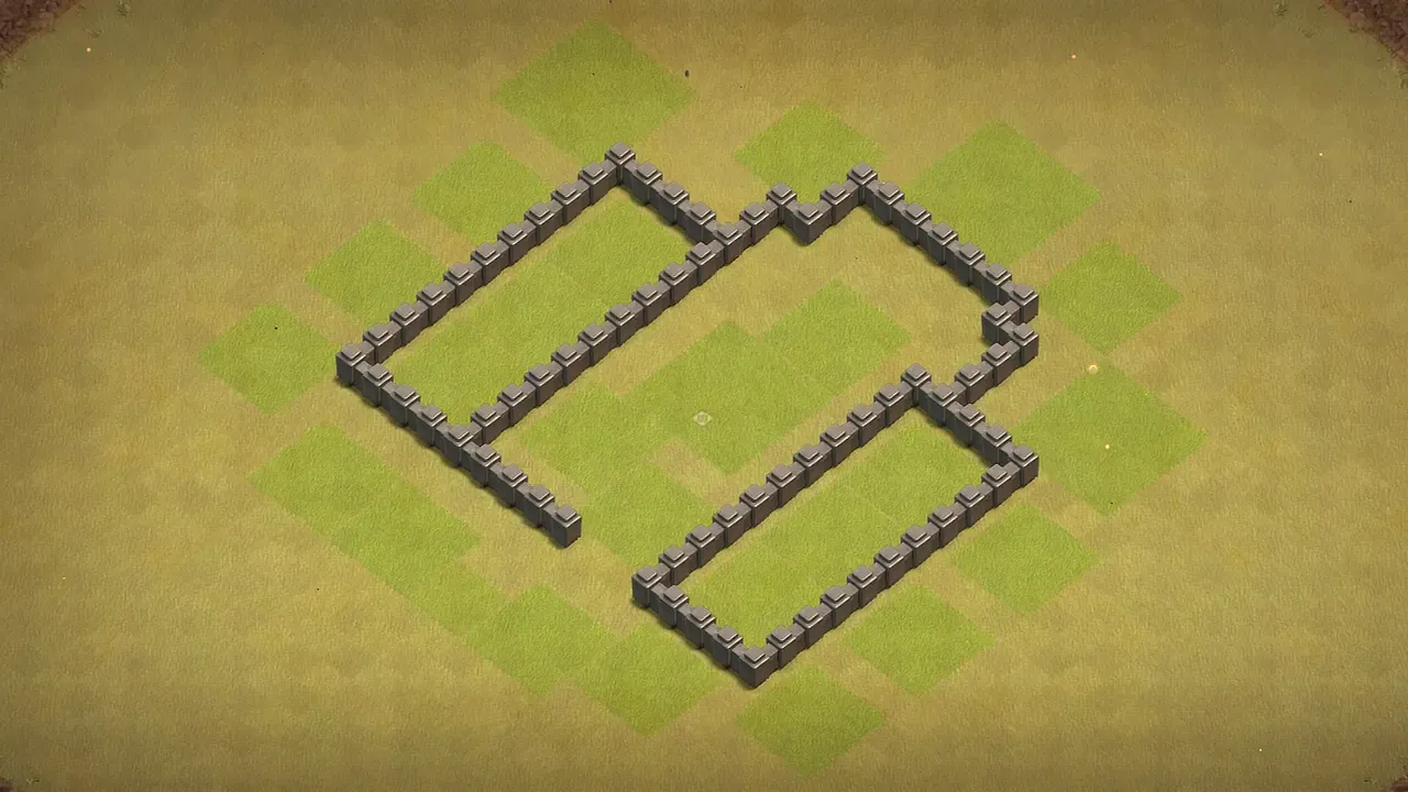 th4 anti-2 war base with core town hall and baited entry channel wall view - wall layout only for clash of clans town hall 4