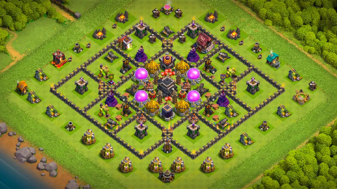 th9 anti 2 star farming base layout with copy link in clash of clans - coc town hall 9 base