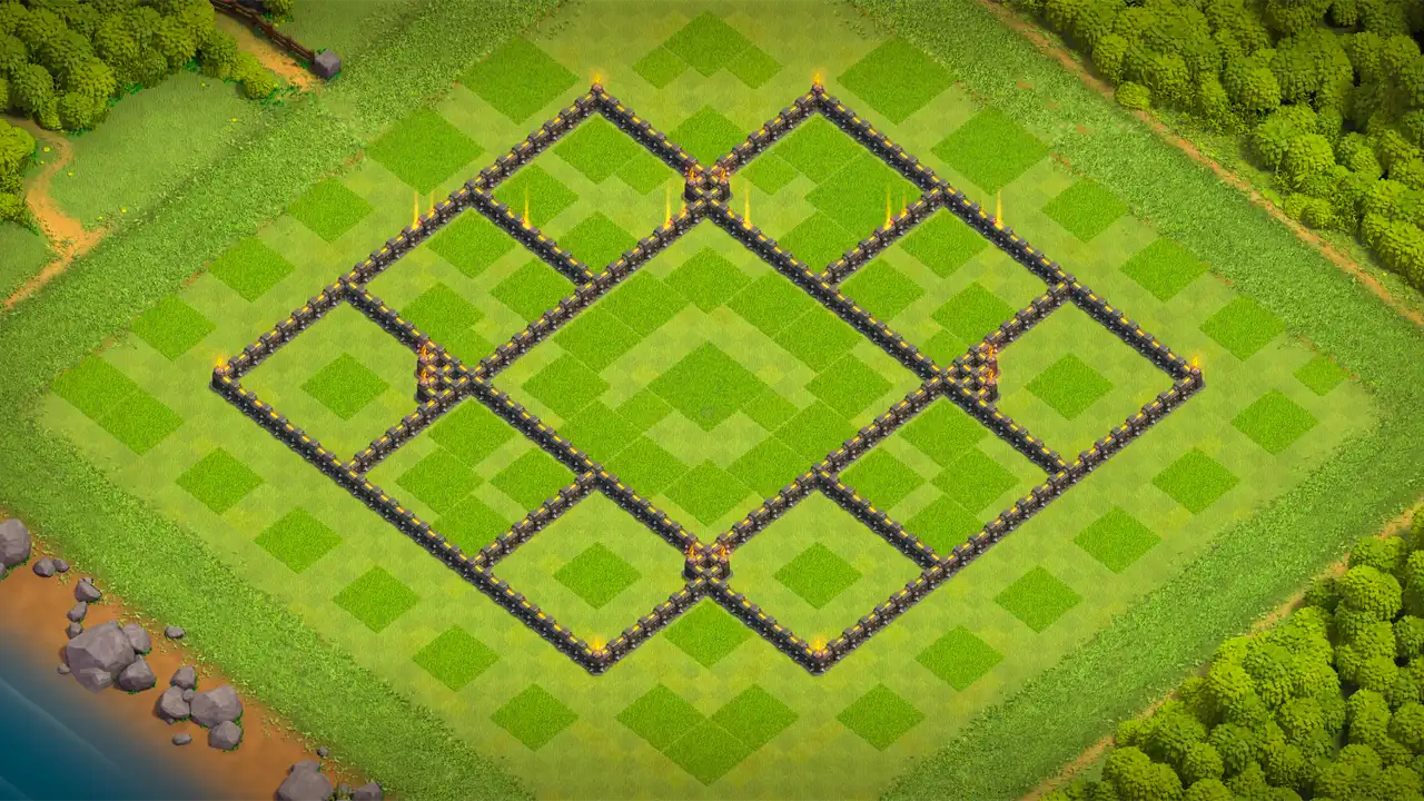 th9 anti 2 star farming base wall view - wall layout only for clash of clans town hall 9