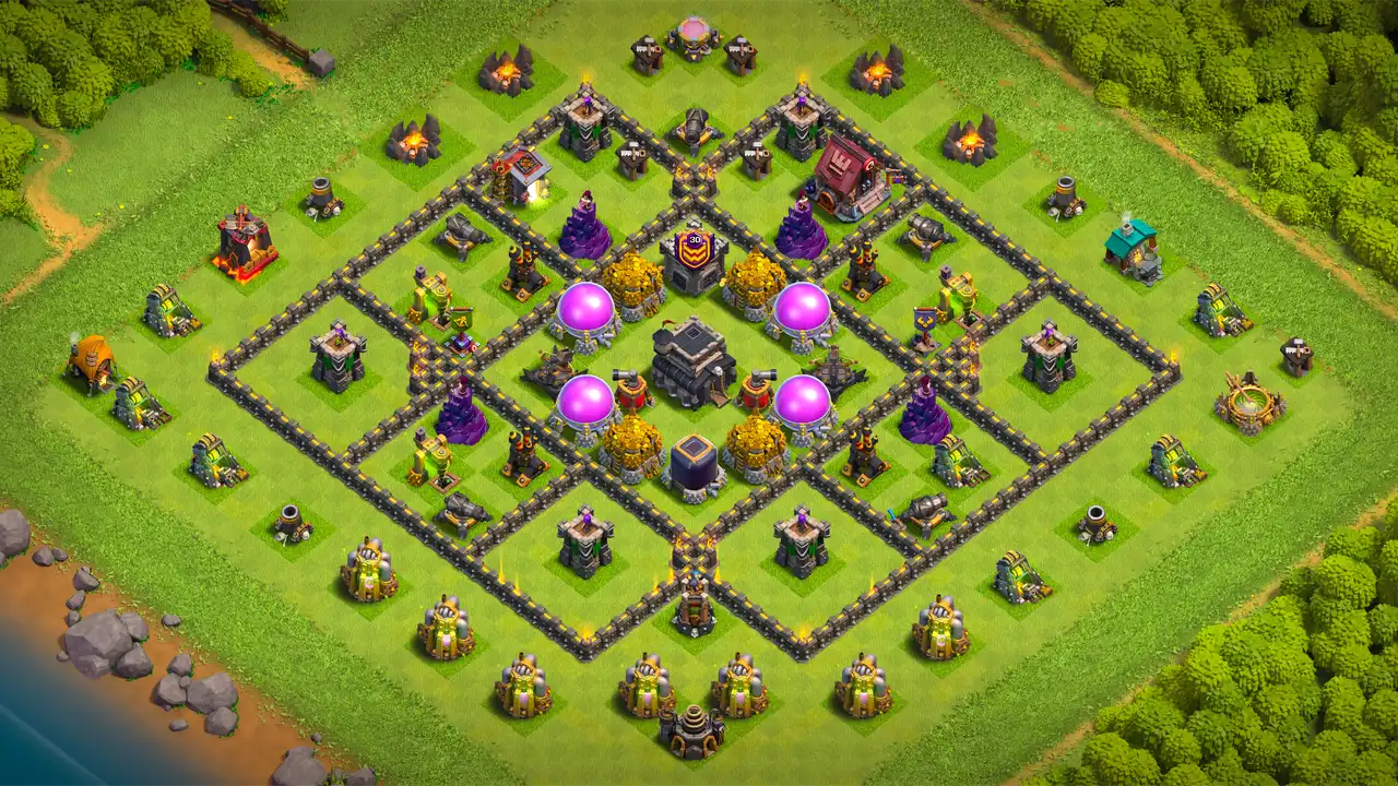 th9 anti 2 star farming base scout view - full base layout for clash of clans town hall 9