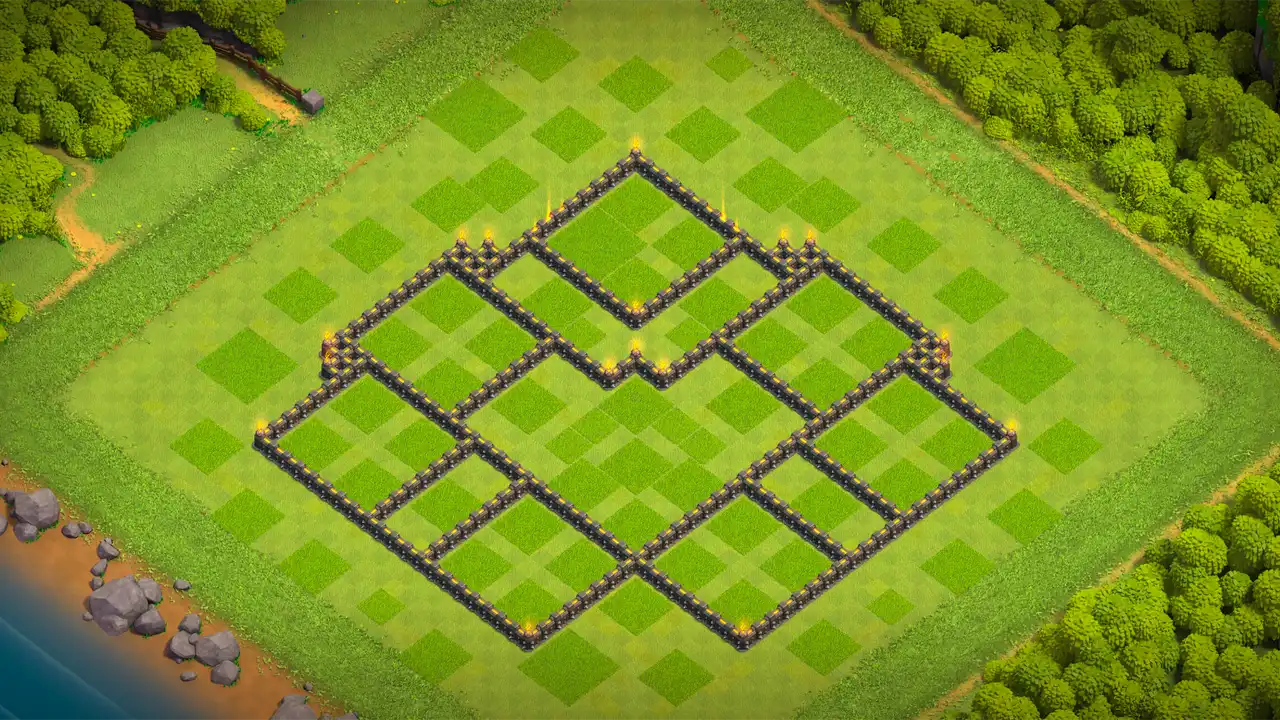 th9 anti 3 star farming base wall view - wall layout only for clash of clans town hall 9