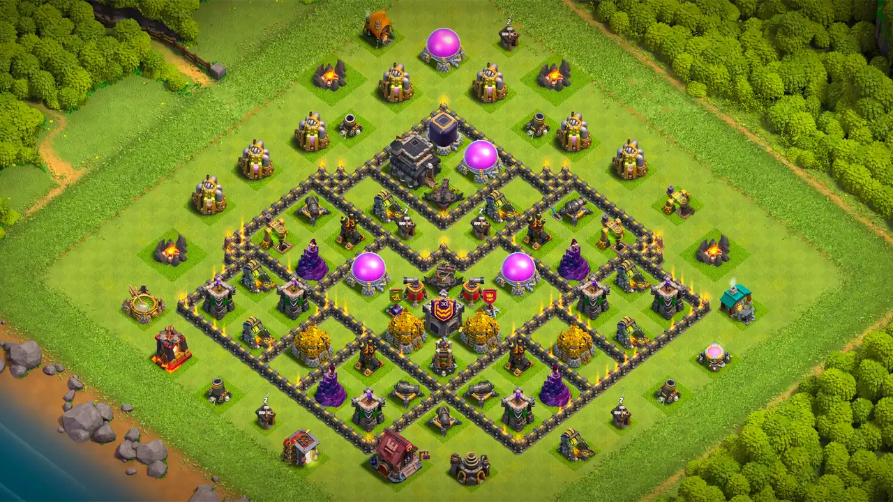 th9 anti 3 star farming base scout view - full base layout for clash of clans town hall 9