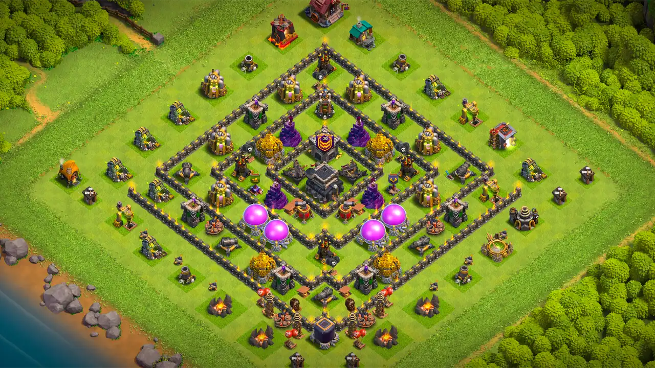 th9 anti 2 star trophy base layout with copy link in clash of clans - coc town hall 9 base