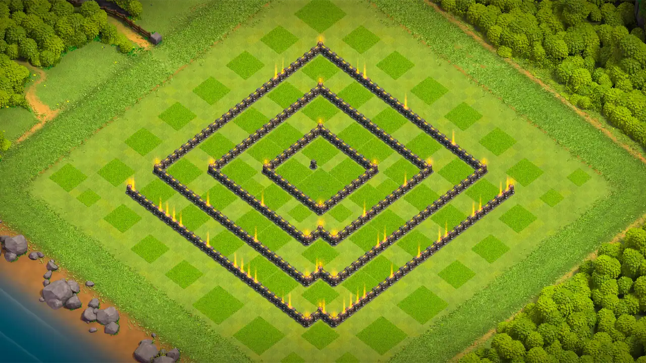 th9 anti 2 star trophy base wall view - wall layout only for clash of clans town hall 9
