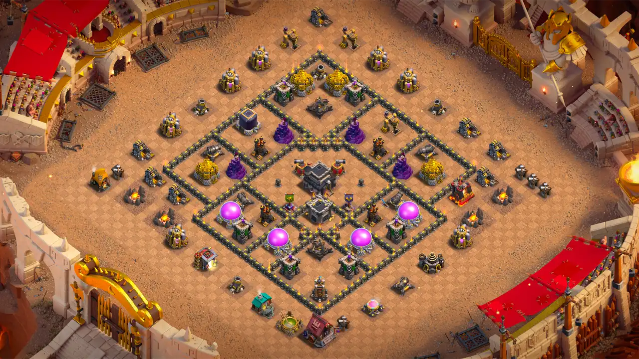 th9 anti 2 star war base scout view - full base layout for clash of clans town hall 9